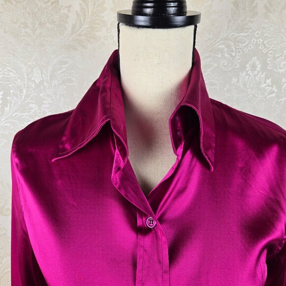 Body by Victoria Sz Small Fuchsia Silk Button Down Shirt Turnback Cuff Long Slv - Picture 2 of 16